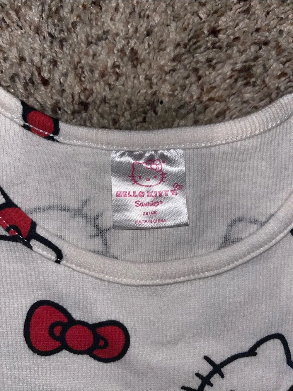 Hello Kitty White Top with Red and Black Bow Print